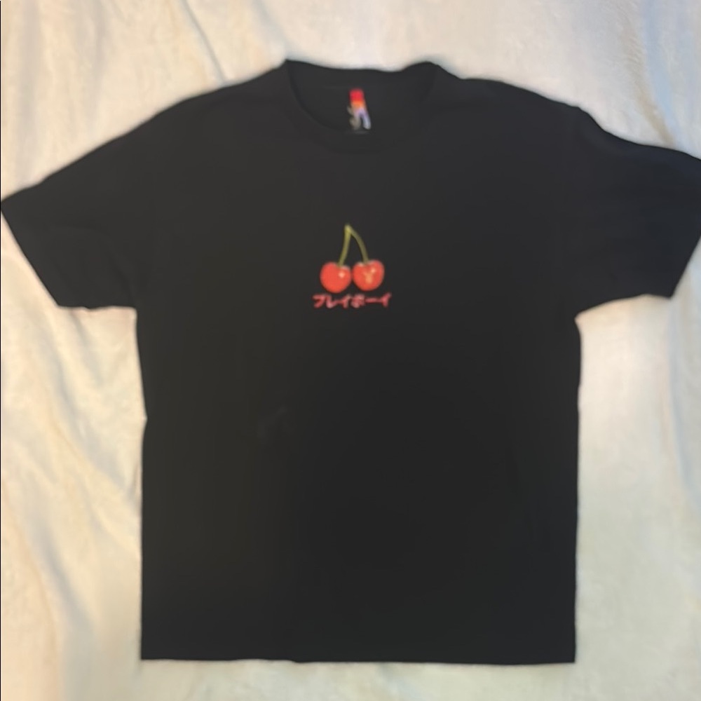 Black Playboy T-Shirt with Cherry Design